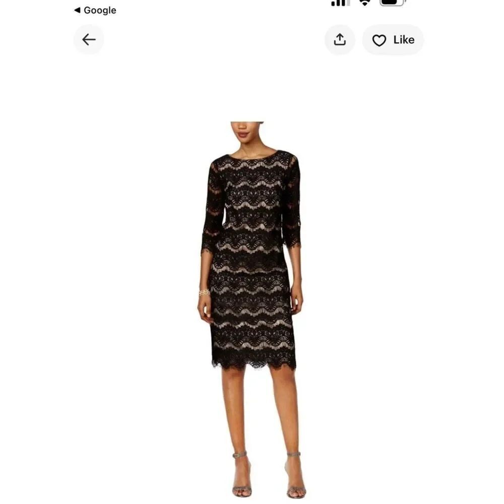 Jessica Howard Black Lace Midi Dress with Nude Lining .Size 10 NWT
